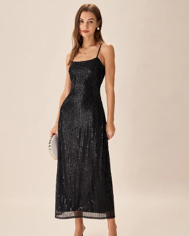 Black Sequin Bodycon Slit Maxi Dress | Black