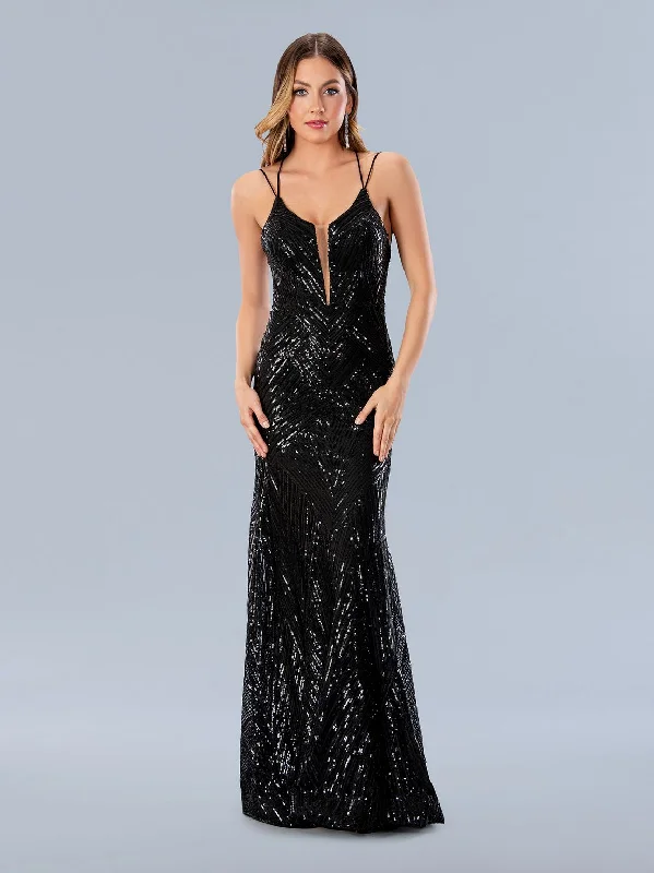 Stella Couture 24211 Geometric Sequin Long Formal Prom Dress