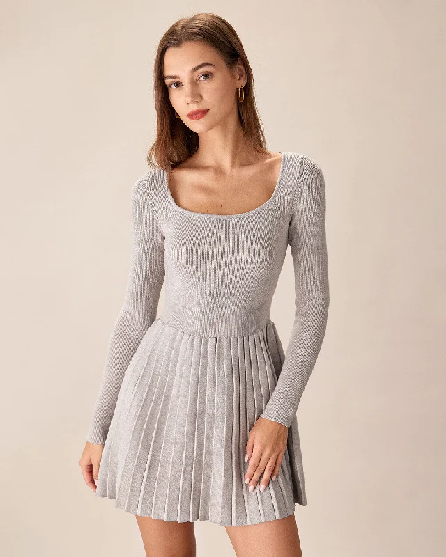 Apricot Square Neck Pleated Sweater Dress | Apricot