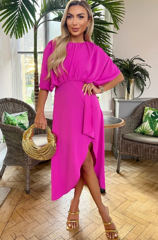 Millie Hot Pink Batwing Detail Dress