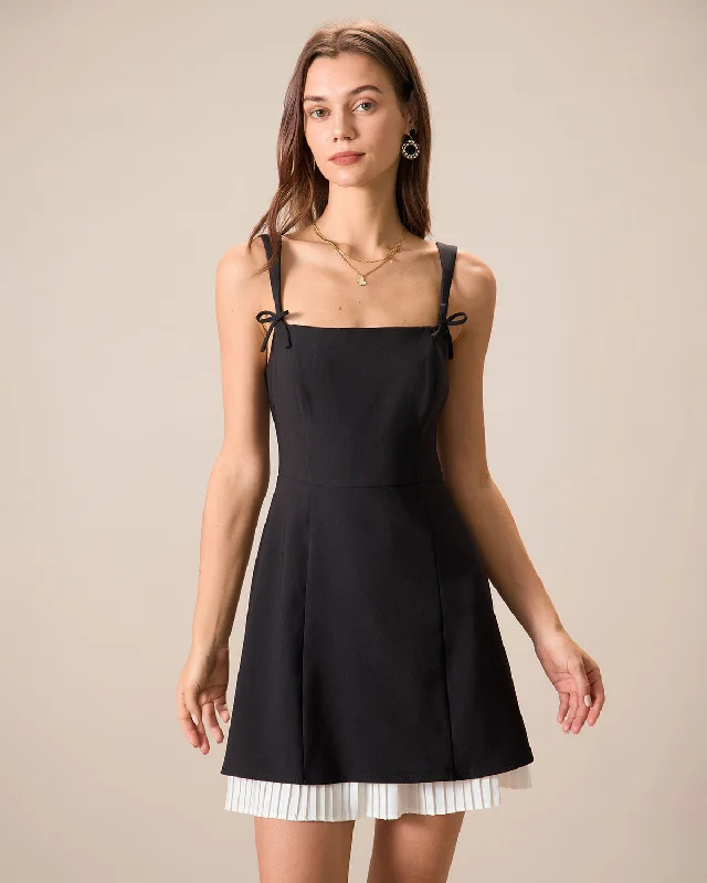 Black Contrasting Bowknot Slip Mini Dress | Black