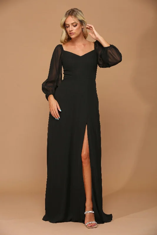 Black XL Long Sleeve Formal Chiffon Dress Sale