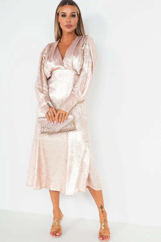 Harlow Rose Gold Metallic Midi Dress