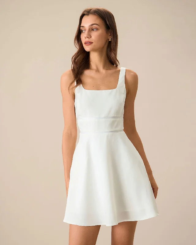 Women's White Square Neck Slip Mini Dress | White