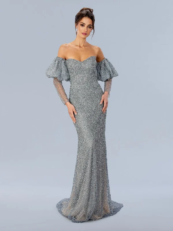 Stella Couture 24330 Long Formal Detachable Sleeve Prom Dress