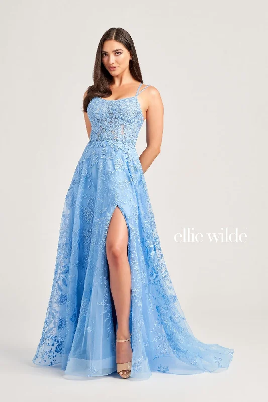 Ellie Wilde EW35012 Long Formal Beaded Slit Prom Dress