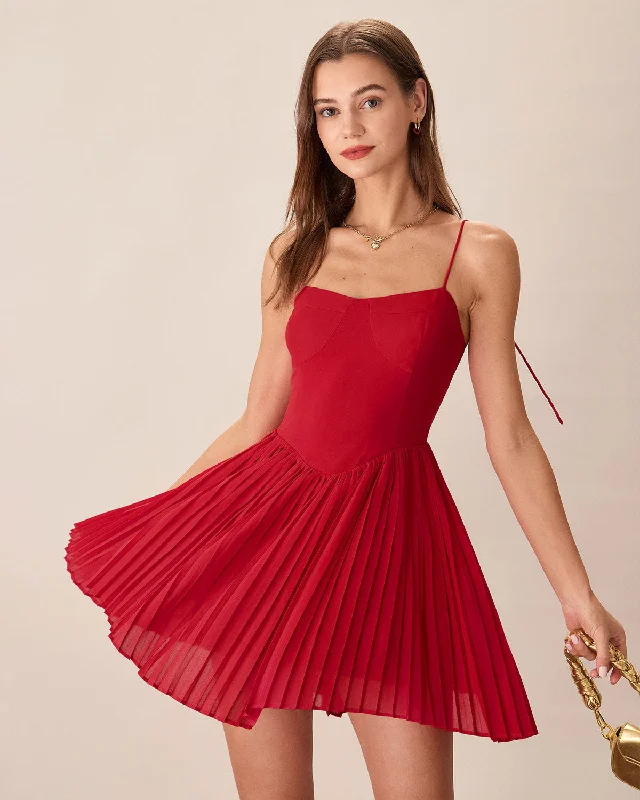 Red Chiffon Pleated Slip Mini Dress | Red