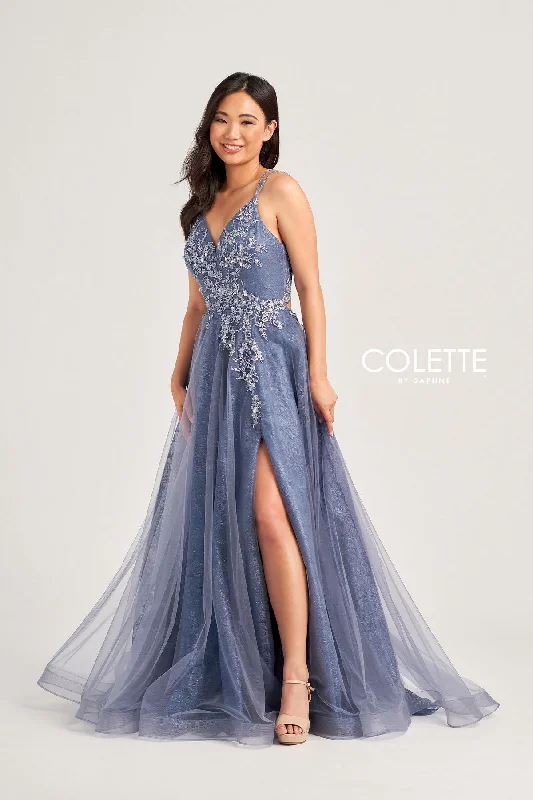 Colette CL5197 Long Glitter Formal Applique Prom Dress