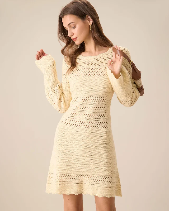 Women's Apricot Cutout Knitted Sweater Dress | Apricot