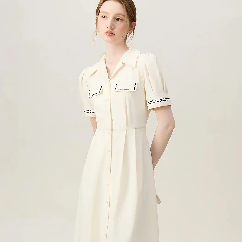 Summer Chic Vintage-Inspired Polo Collar Mid-Calf Dress