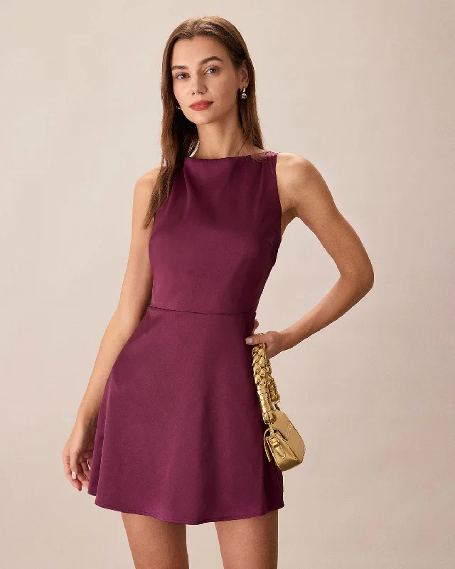 Purple Boat Neck Sleeveless Mini Dress | Purple