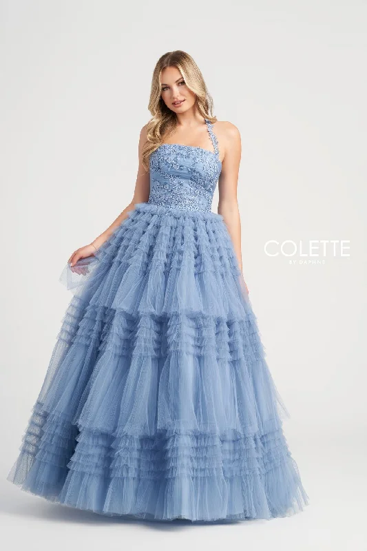 Colette CL5163 Layered Prom Long Halter Formal Ball Gown