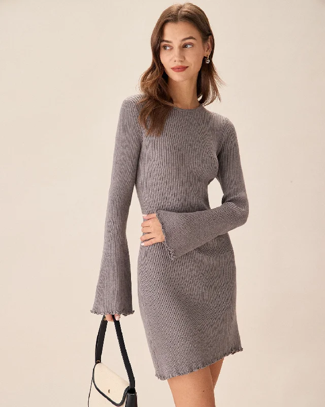 Grey Boat Neck Sweater Mini Dress | Grey