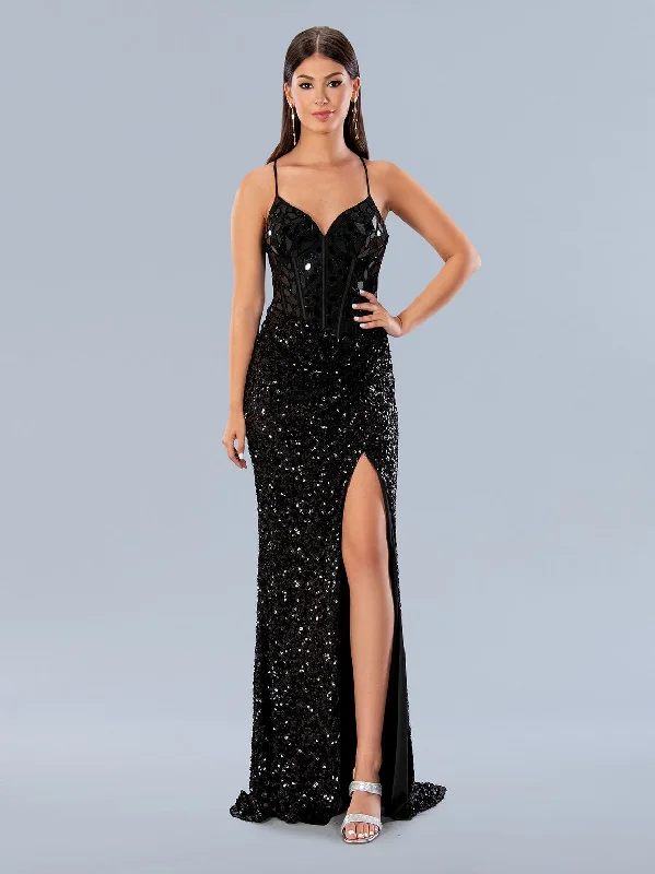 Stella Couture 24161 Sequin Formal Long Mirror Beaded Prom Dress