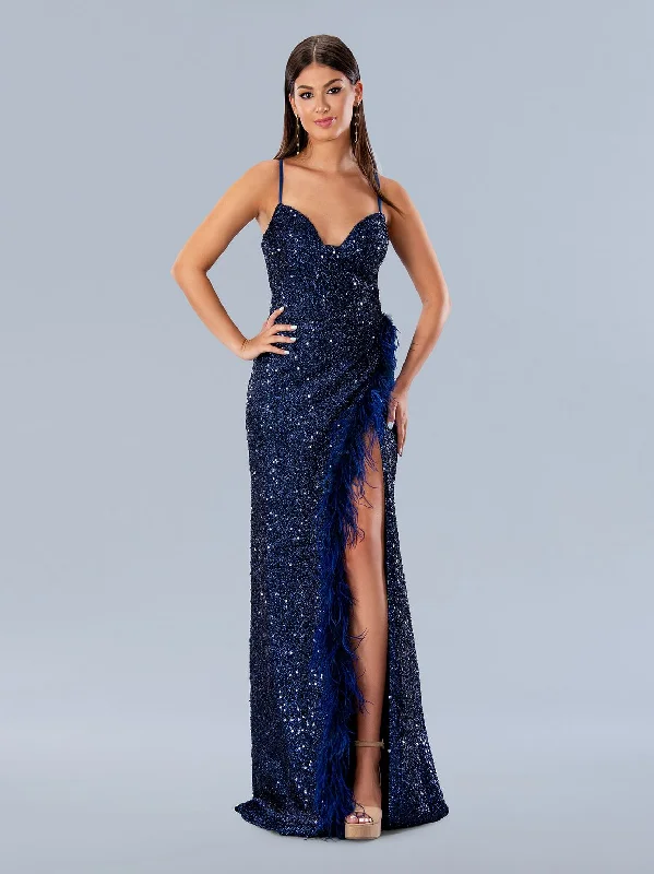 Stella Couture 24194 Long Formal Feather Prom Sequin Dress