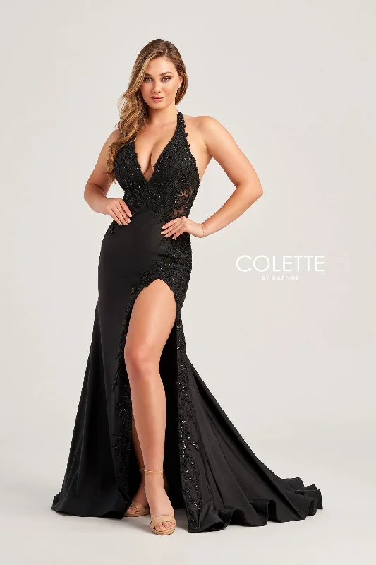 Colette CL5206 Halter Long Formal Applique Prom Dress