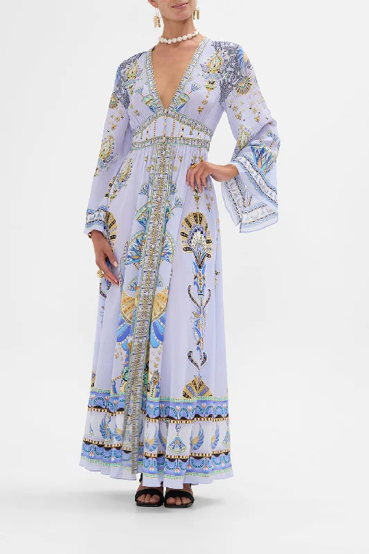 KIMONO SLEEVE DRESS WITH SHIRRING DETAIL UNDER SCARAB SKIES