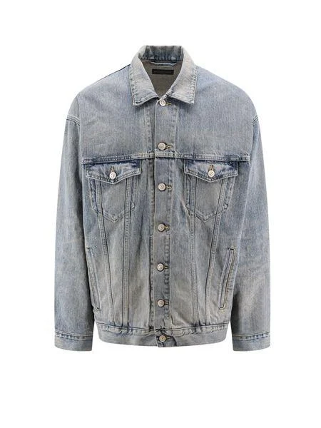 BALENCIAGA Vintage Wash Denim Jacket with Logo Print