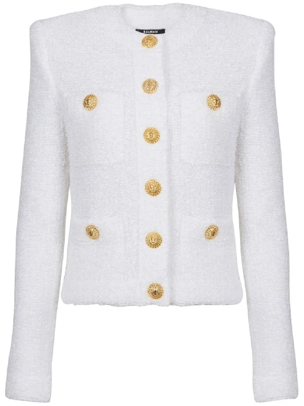 BALMAIN Chic White Tweed Short Jacket