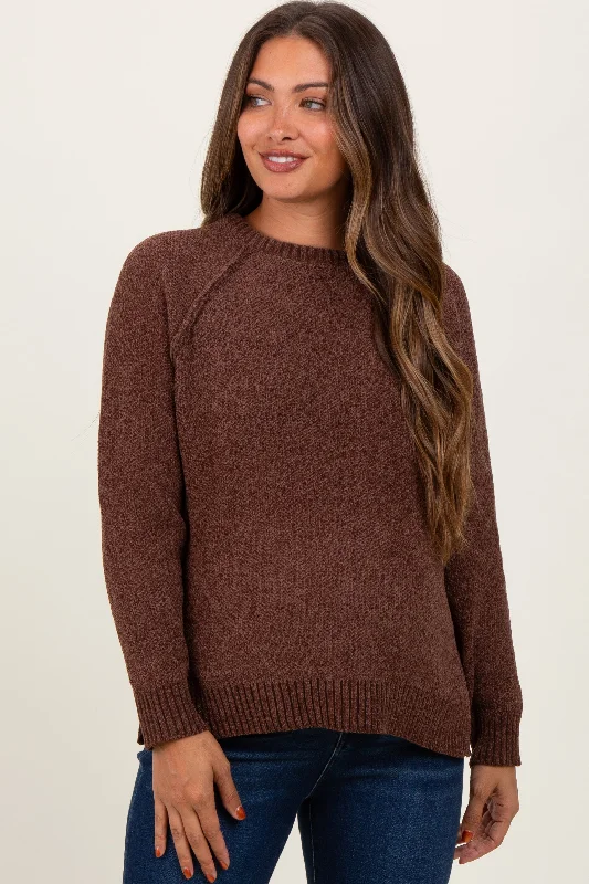 Brown Raglan Knit Maternity Sweater