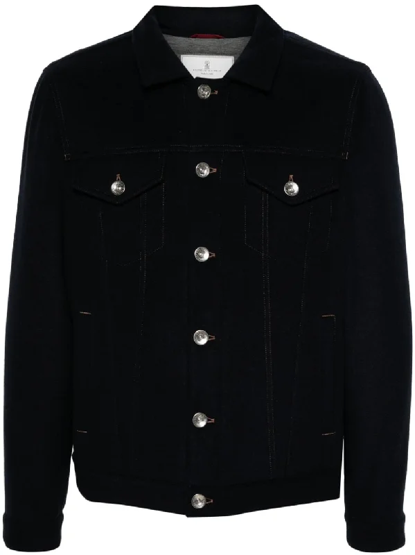 BRUNELLO CUCINELLI Elegant Navy Cashmere-Wool Jacket with Classic Collar