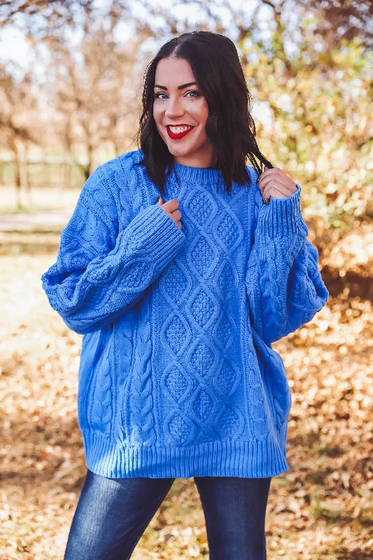 Carmen Cable Knit Sweater-Blue