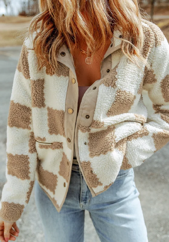 Checkered Button Up Fleece Jacket