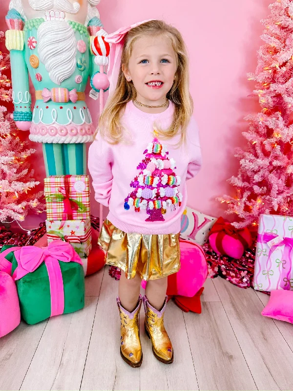 KIDS BON BON CHRISTMAS TREE SWEATER - PINK