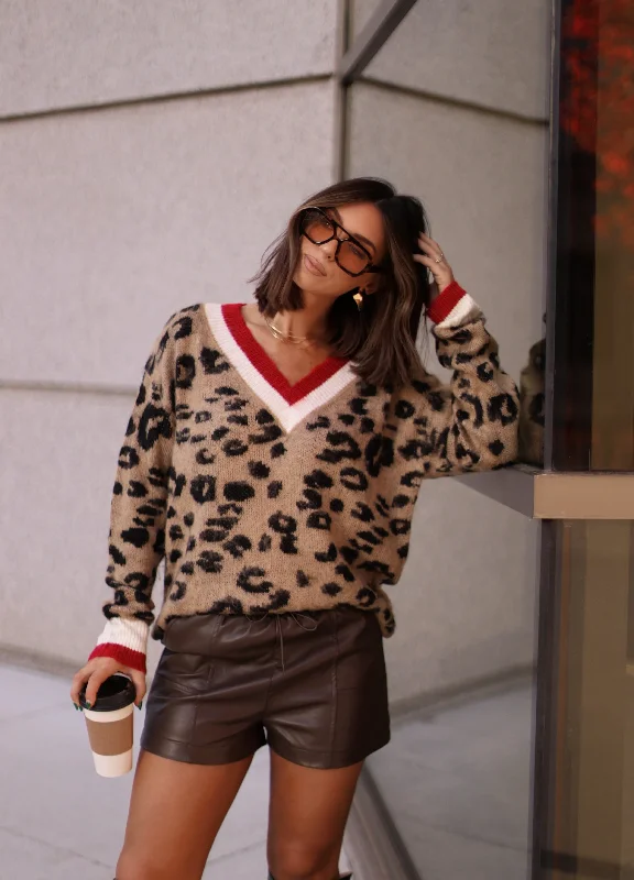 Leopard Brushed Varsity Sweater