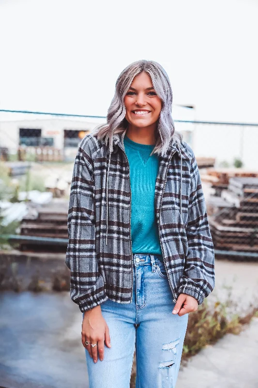 Logan Plaid Jacket-Charcoal