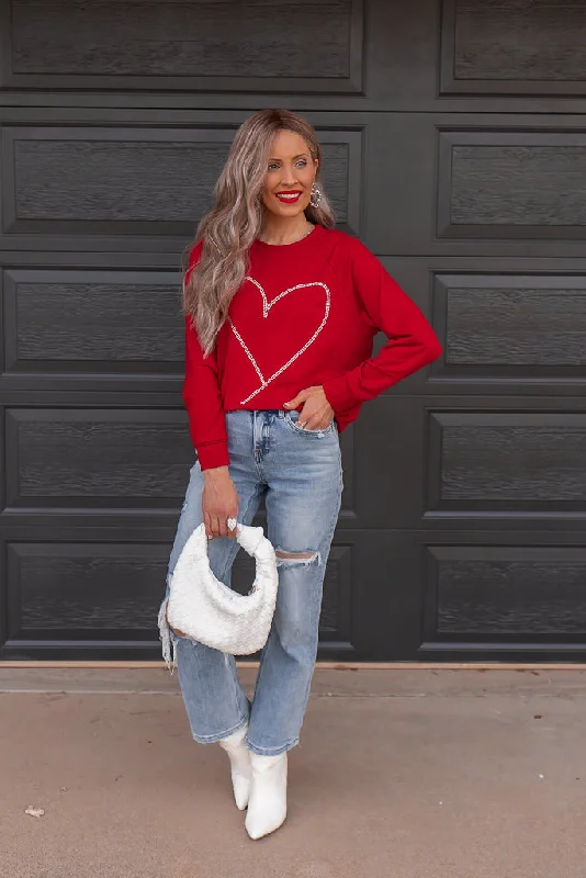 Radiant Love Red Rhinestone Heart Sweater - Sparkle in Style