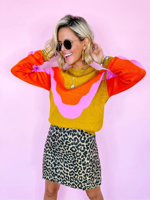 RIDE THE COLORFUL WAVE SWEATER - MUSTARD