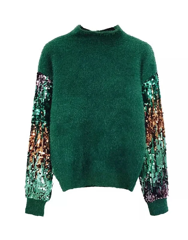 Sequin Sleeves Fluffy Warm Sweater