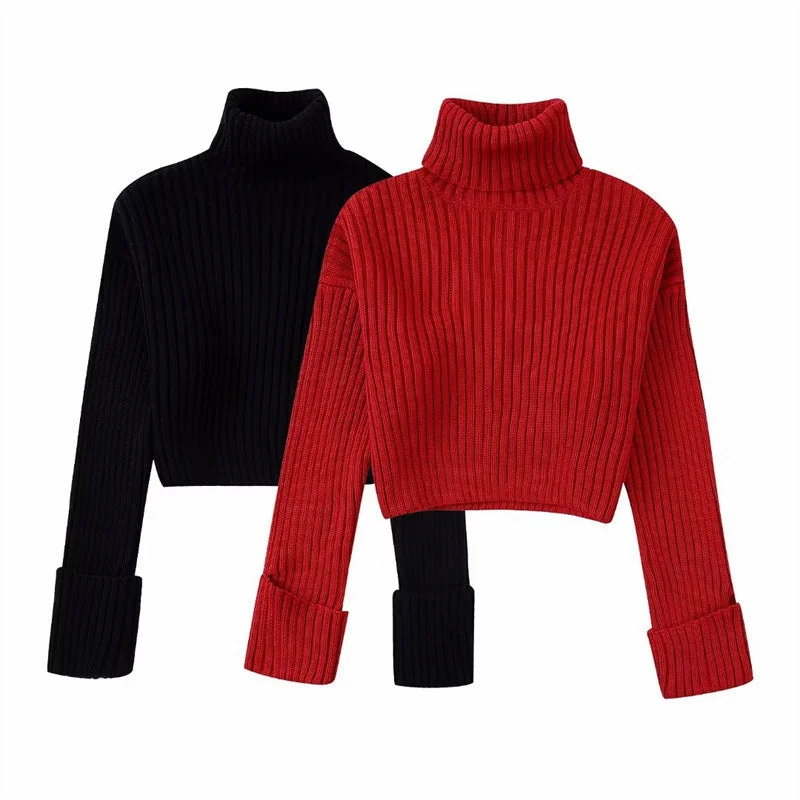 Women's Solid Colour Chunky Knitted Sweater High Neck Long Sleeve Casual Fashion Jumpers