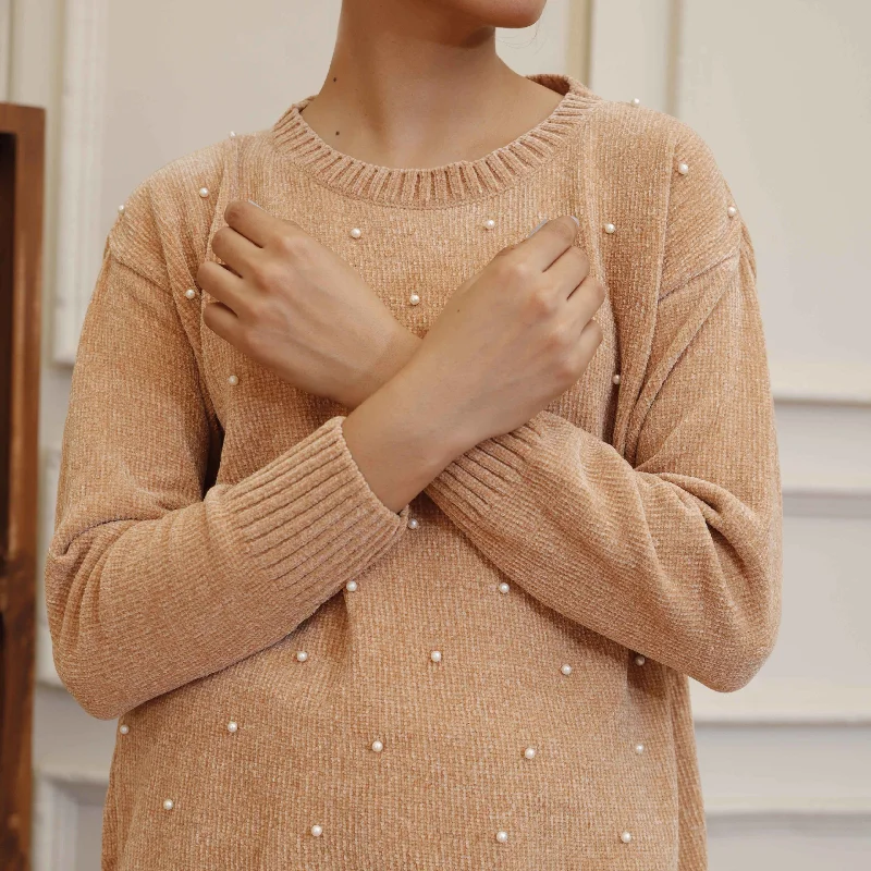 Beige Velvet Thread Winter Sweater PW4829