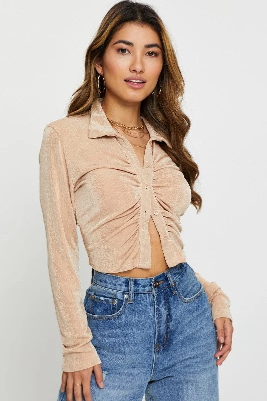 Beige Jersey Top Long Sleeve