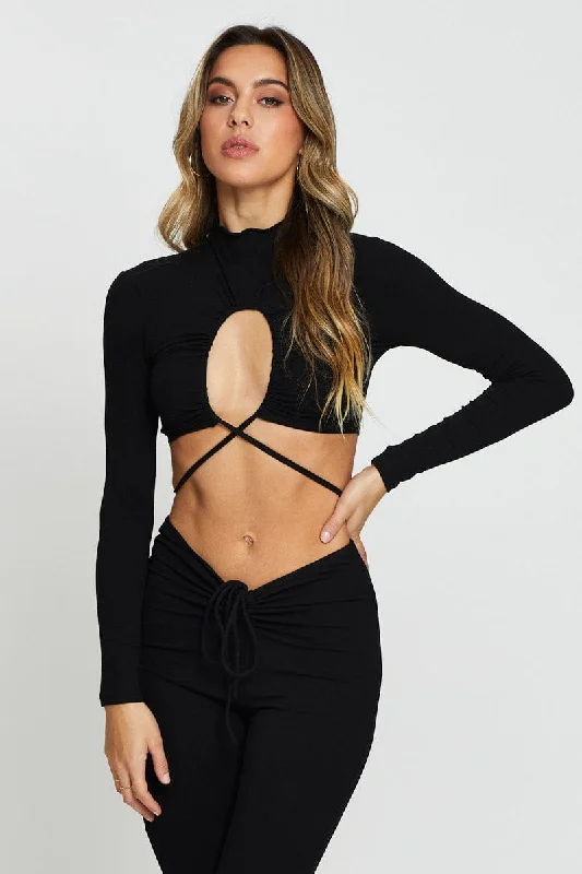 Black Wrap Top Long Sleeve