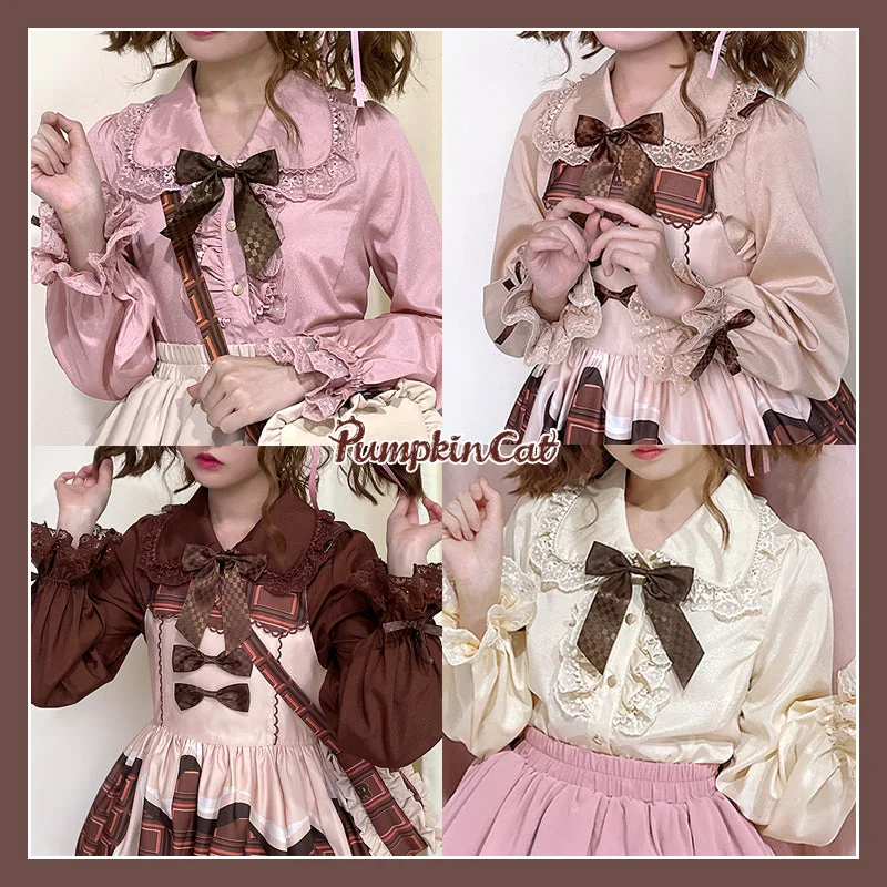 Pumpkin Cat~Chocolate Heart~Sweet Lolita Long Sleeve Blouse Multicolors