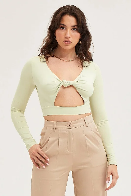 Green Twist Front Top Long Sleeve