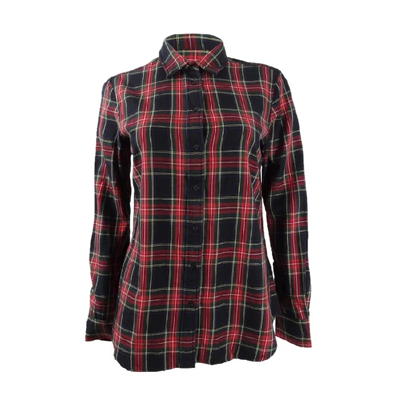 Lauren Ralph Lauren Women's Plaid Long Sleeve Collared Button-Up Top