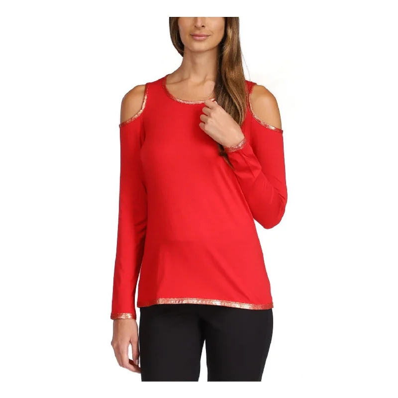 Michael Kors Women's Cold Shoulder Long Sleeve Scoop Neck Top Red Size XX-Large