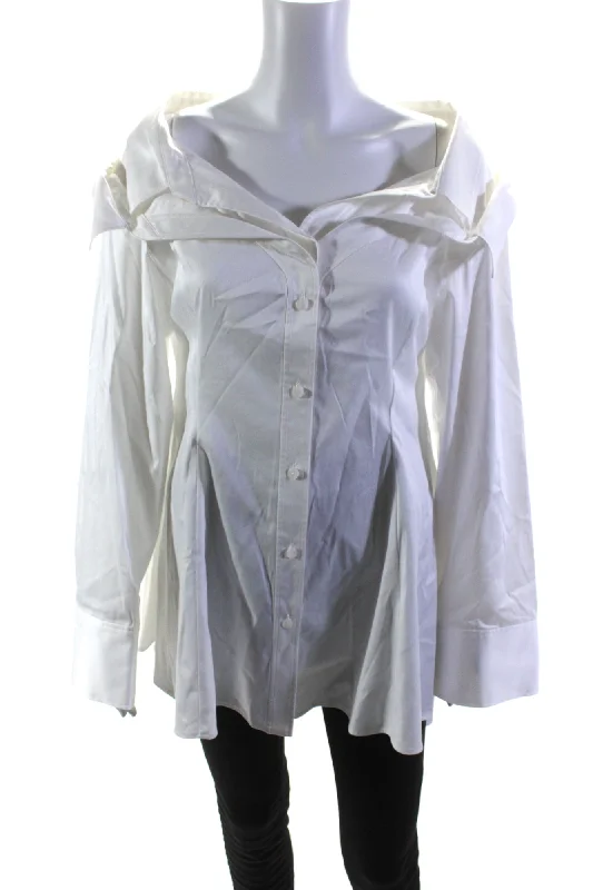 Adeam Womens Cotton Double Collared Long Sleeve Button Down Melbourne Top