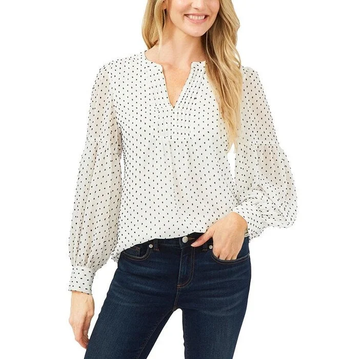 CeCe Women's Clip Dot Long Sleeve Blouse White Size X-Small