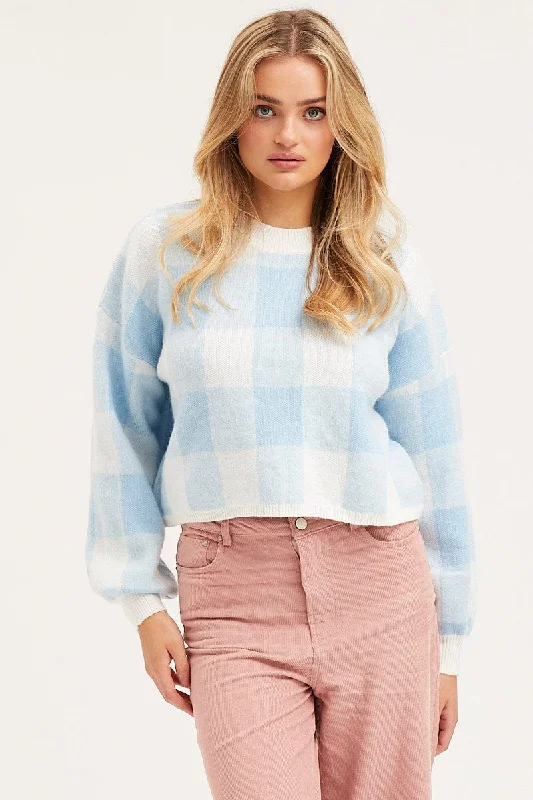 Check Knit Top Long Sleeve Relaxed