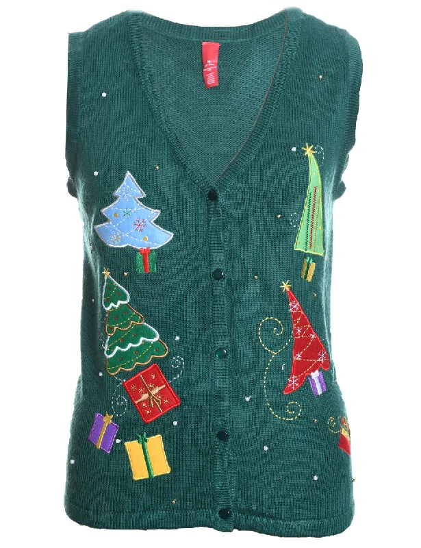 Dark Green Christmas Sweater Vest - M