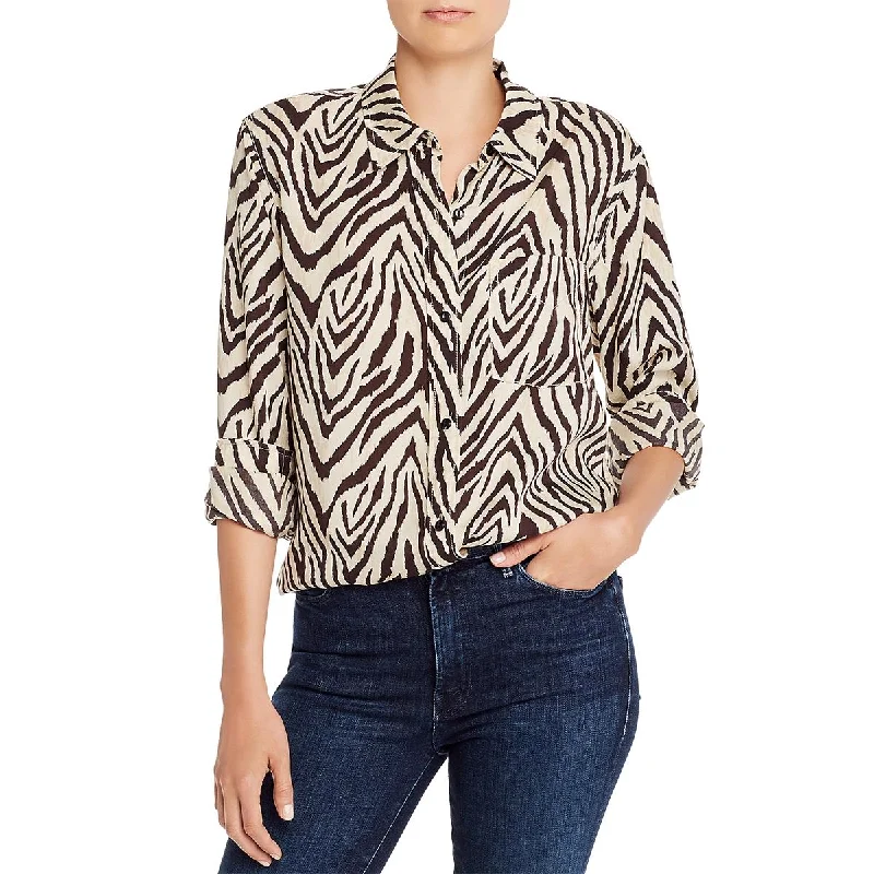 Derby Womens Animal Print Long Sleeve Button-Down Top