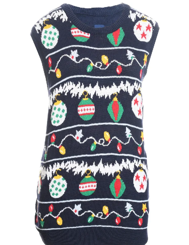 Festive Design Navy Knit Christmas Vest - XL