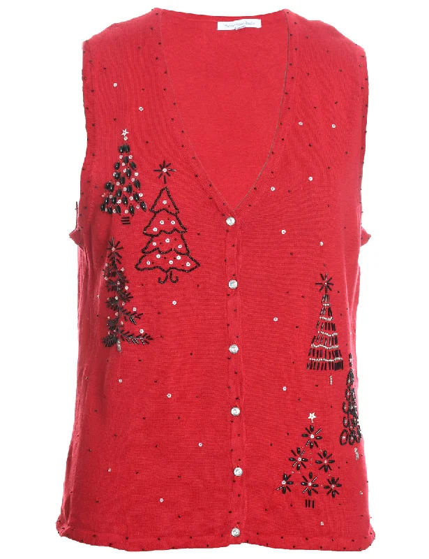 Festive Print Christmas Sweater Vest - L