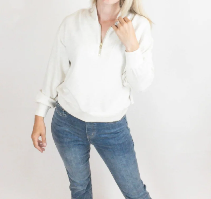 Long Sleeve W/ Zipper Dolman Top In White