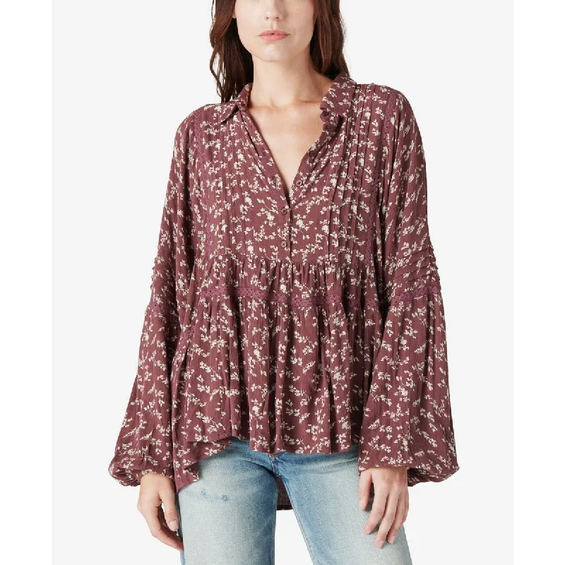 Lucky Brand Women's Floral Long Sleeve Blouse Brown Size X-Small